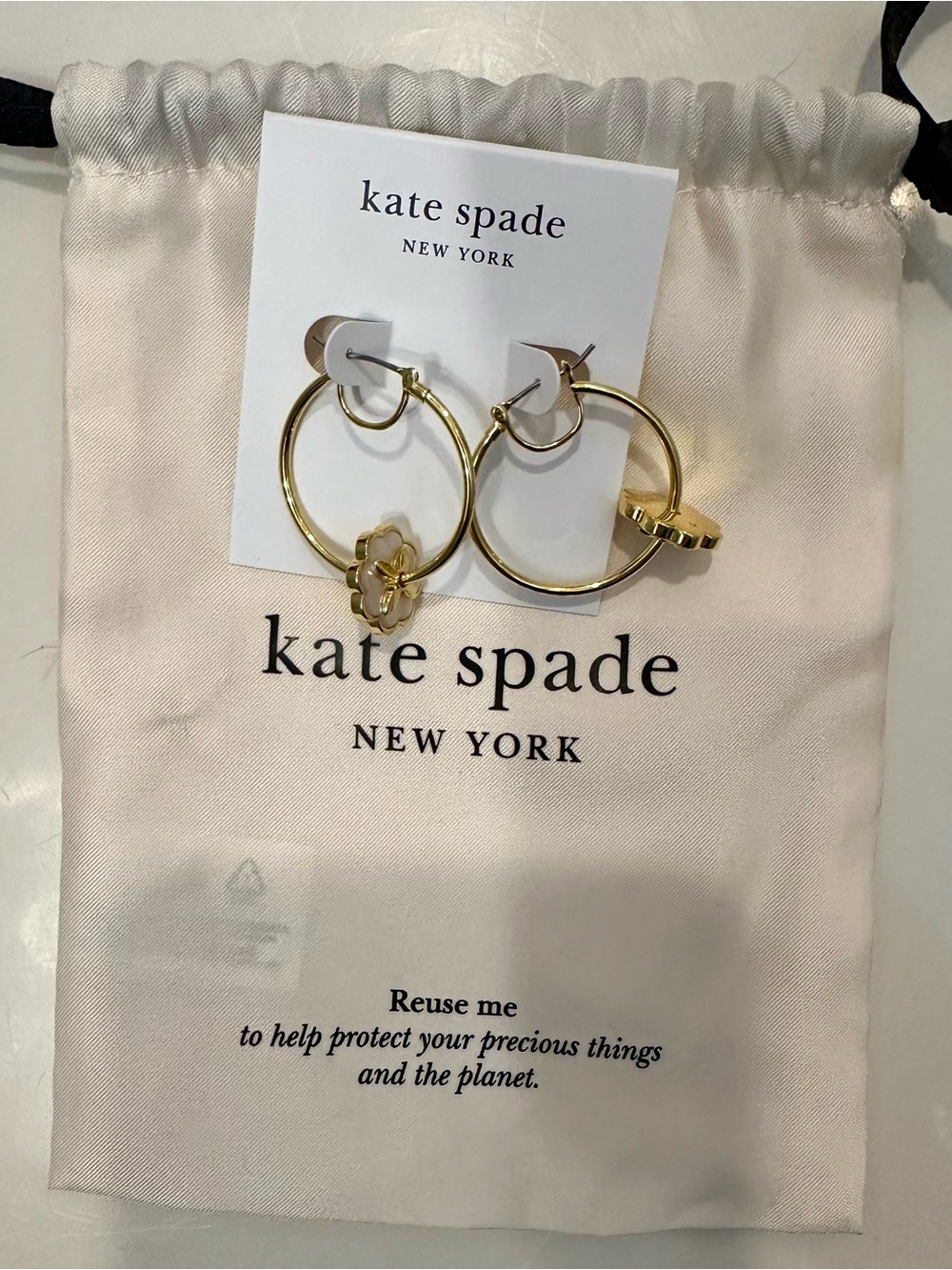 kate spade gold hoop earrings with flower charm